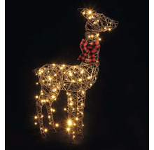 LED ren dekorationsfigur av trådnät med varmvita LED lampor och rödsvartrutig rosett.