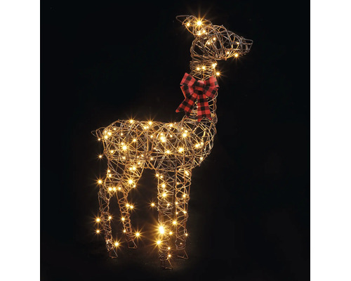 LED ren dekorationsfigur av trådnät med varmvita LED lampor och rödsvartrutig rosett.