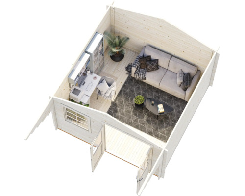 Attefallshus PALMAKO Sally inkl. golv, fönster, entrétak 23m² (12,3m²) 360x360cm impregnerad grå