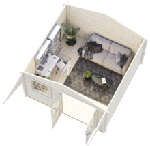 Attefallshus PALMAKO Sally inkl. golv, fönster, entrétak 23m² (12,3m²) 360x360cm impregnerad brun