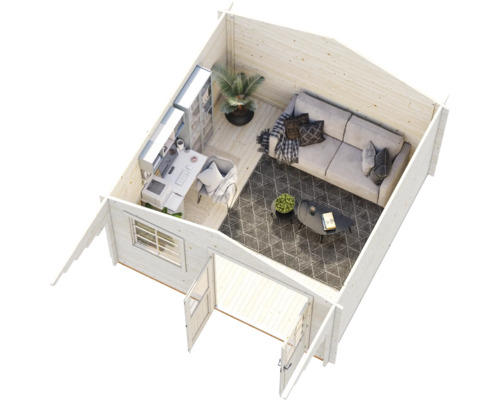 Attefallshus PALMAKO Sally inkl. golv, fönster, entrétak 23m² (12,3m²) 360x360cm impregnerad brun