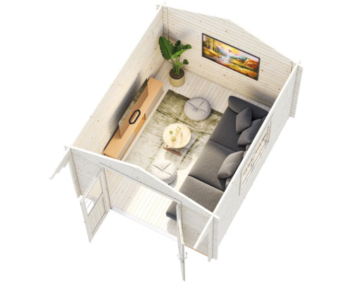 Friggebod PALMAKO Sally inkl. golv, fönster, entrétak 16m² (10,2m²) 300x360cm doppimpregnerad grå
