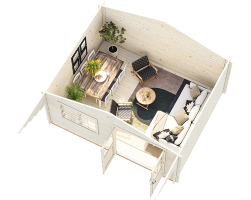 Trädgårdshus PALMAKO Sally inkl. golv, fönster, entrétak 32m² (19,1m²) 510x390cm impregnerad grå