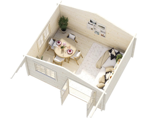 Attefallshus PALMAKO Helena inkl. golv, fönster, entrétak 27,0m² (15,1m²) 450x360cm impregnerad grå