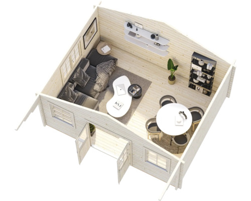 Trädgårdshus PALMAKO Helena inkl. golv, fönster, entrétak 34,0m² (18,6m²) 510x390cm impregnerad grå