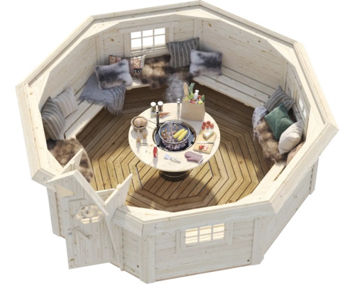 Grillstuga PALMAKO Eva inkl. fönster, golv, underkonstruktion 19m² (11,4m²) 379x379cm impregnerad brun