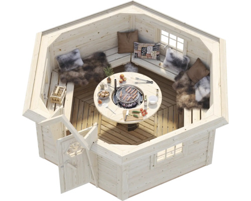 Grillstuga PALMAKO Eva inkl. fönster, golv, underkonstruktion 16m² 3(8,7m²) 26x326cm impregnerad grå
