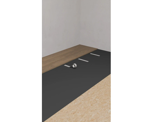 Installation av laminatgolv på ett underlagsmaterial med tejp för att sammanfoga våderna