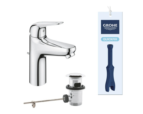 Grohe tvättställsblandare med bottenventil och snabbmonteringssystem inklusive monteringsnyckel och Grohe logotyp