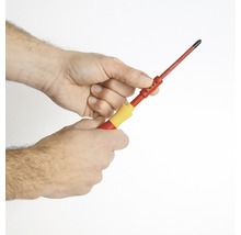 En person håller en skruvmejsel i handen.