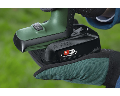 Bosch logotyp. Bosch 18 volts batteri med Power for All Alliance symbol.