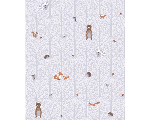 Tapet med skogsdjur och träd