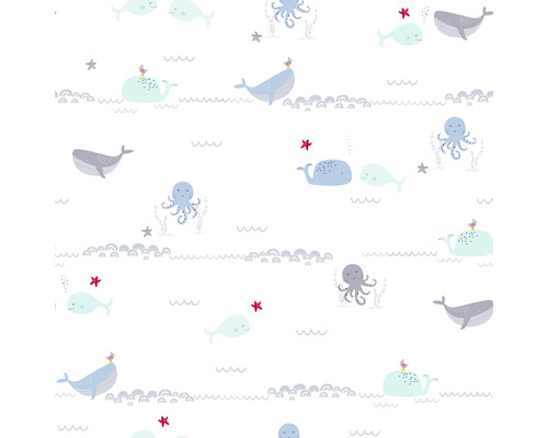 Tapet med valar, bläckfiskar, sjöstjärnor och vågor