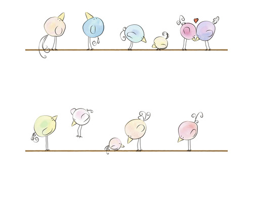 Illustration av stiliserade fåglar på en linje