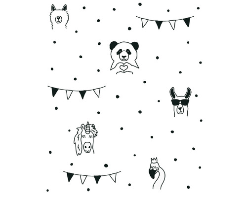 Svartvitt mönster med djur och girlanger