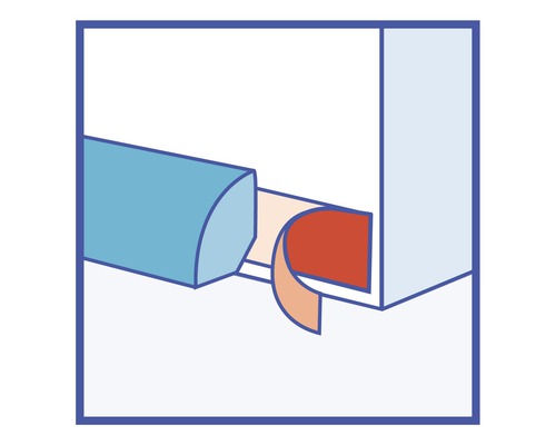 Illustration av en kvartsrund golvsockel fäst på en vägg.