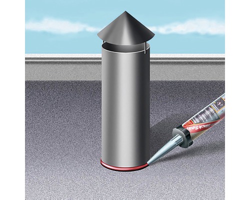 Illustration: tätning av ett ventilationsrör på ett tak med tätningsmedel