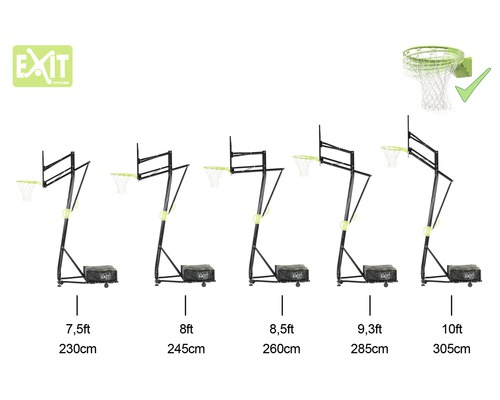 Basketbollkorg med olika höjdinställningar