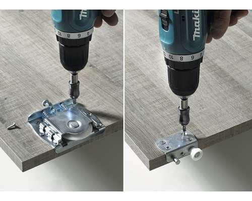 Borrmaskin fäster möbelrulle på träskiva