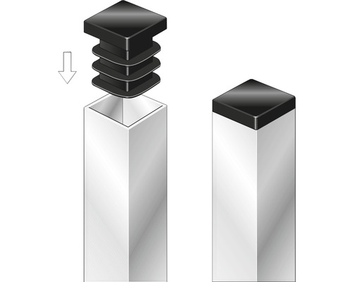 Illustration av montering av fyrkantsrörsplugg