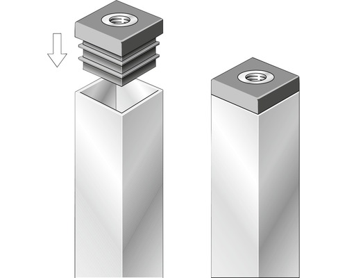 Illustration av montering av fyrkantsrörsplugg