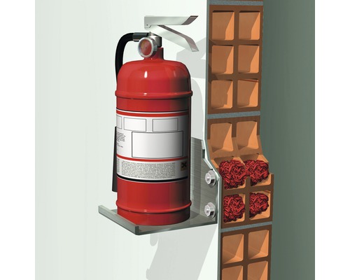 Väggmonterad brandsläckare med fäste för brandbekämpning