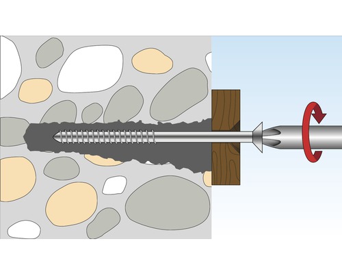 Illustration av en skruv som fästs i en stenmur