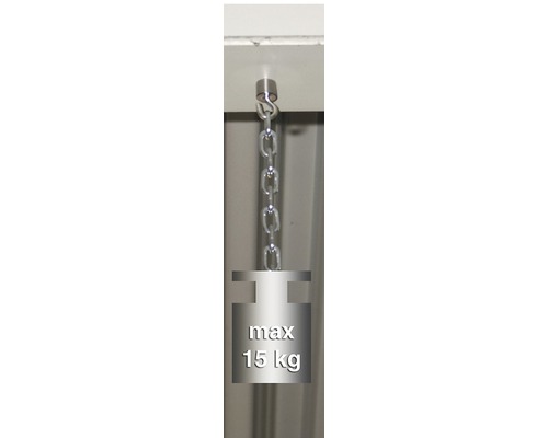 Magnetisk takkrok med kedja och en maximal lastkapacitet på 15 kilogram.