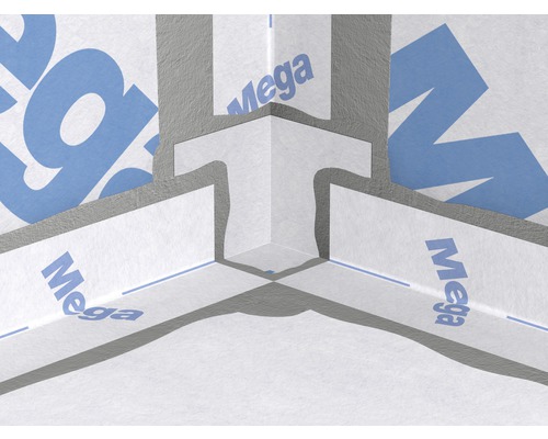 Hörndetalj av en fasadfolie med inskriptionen Mega