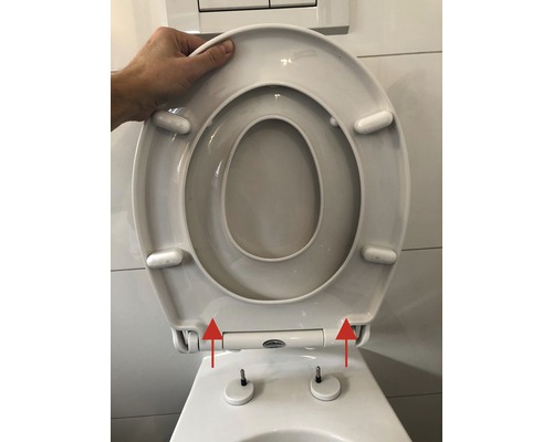 Öppet toalettlock i plast på en toalett