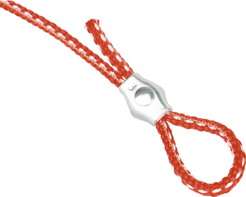 Rött textilrep med ögla och silverfärgat lås