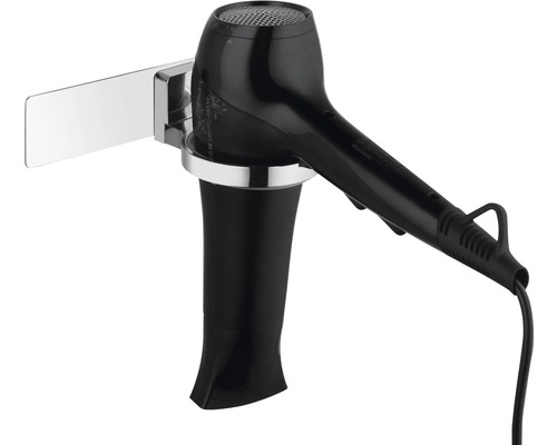 Svart hårfön i väggmonterat fäste