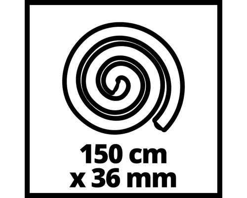 Symbol för en slang som mäter 150 cm x 36 mm