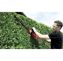 Man klipper häck med en Einhell häcksax