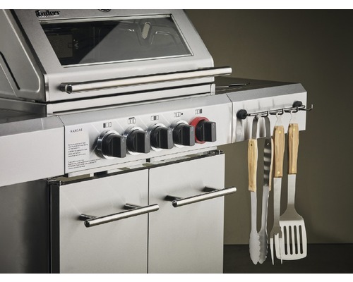 Grill i rostfritt stål med grillverktyg