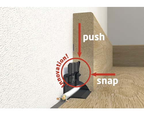 Sockelbräda med kabelkanal och installationsanvisningar