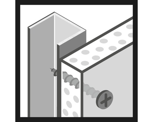 Illustration av fastsättning av en gipsskiva på en metallram med skruvar.