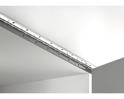 Långt gångjärn av metall på en vit yta