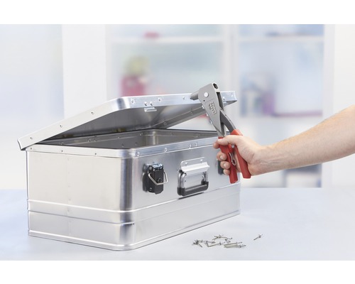 Aluminiumlåda med popnageltång och popnitar