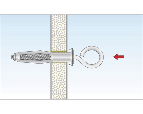 Expanderbult med krok för fastsättning i gipsskivor