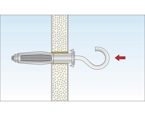 Metallisk expanderbult med krok i en vägg