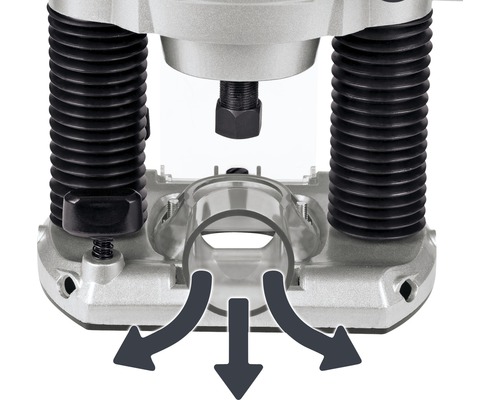 Detalj av en överfräs med utsugsutrustning