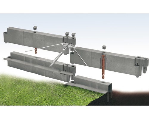 Montering av en gräsmattekant av plast element med anslutningsstycken och markankare