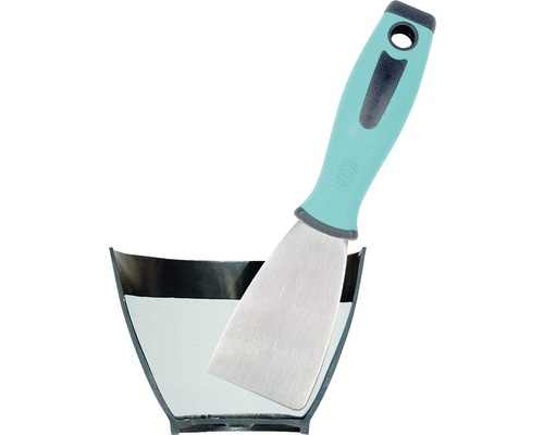 Spackel med plasthandtag i en blandningskopp