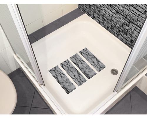 Dusch med duschkar klistermärken och väggpaneler med stenlook