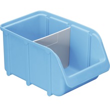 Blå stapelbar plastbehållare med avdelare