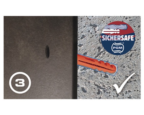 Illustration av montering av en plugg i tre steg med Sichersafe PGM-sigill