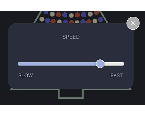 Hastighetsinställning med skjutreglage från långsam till snabb