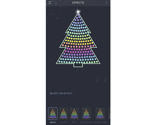 Smartphone-app för att styra effekterna av en LED-ljusslinga i form av en julgran