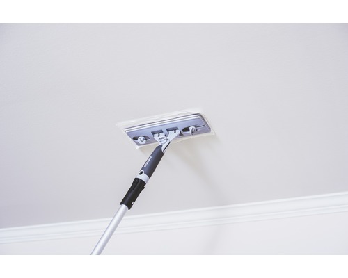 Takborste med teleskopskaft används i taket.